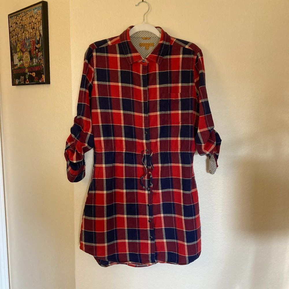 Jachs Girlfriend Cotton Flannel Shirt Dress Pearl Snap L